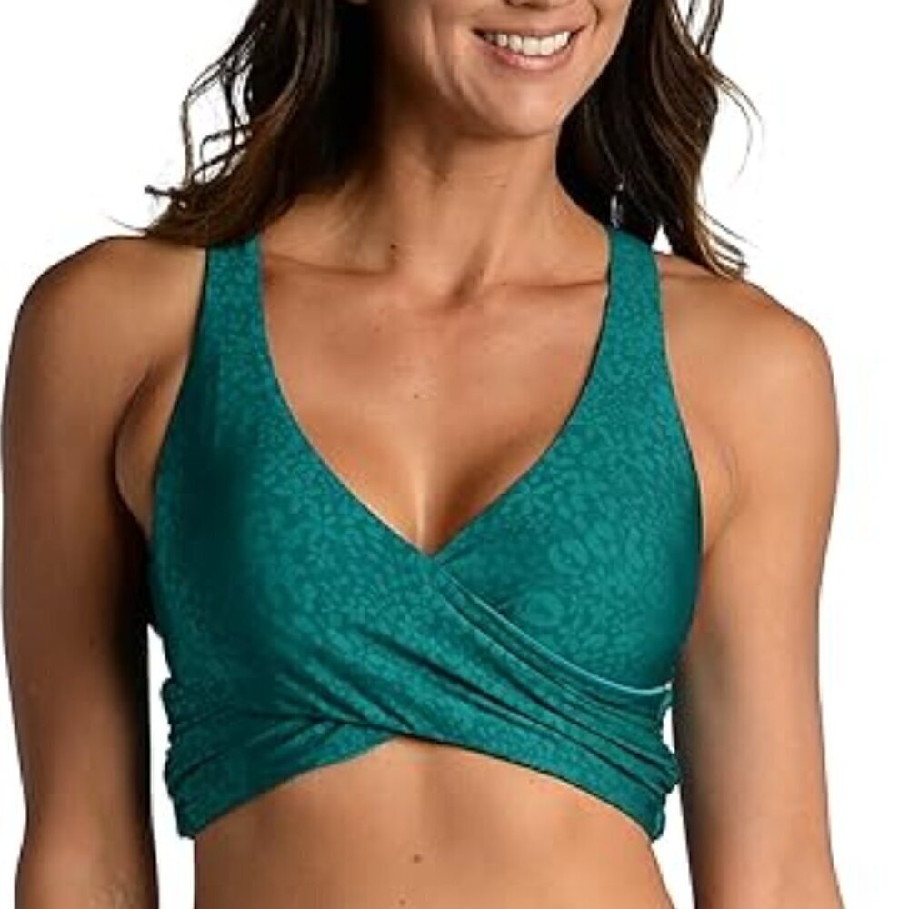 Citrus Reversible Floral Deep V-Neck Wrap Style Bikini Swimsuit Top Size S NWT